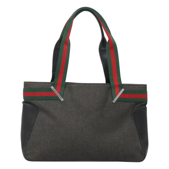GUCCI Web Sherry Line Tote Bag Canvas Red Gray Green - Picture 2 of 16